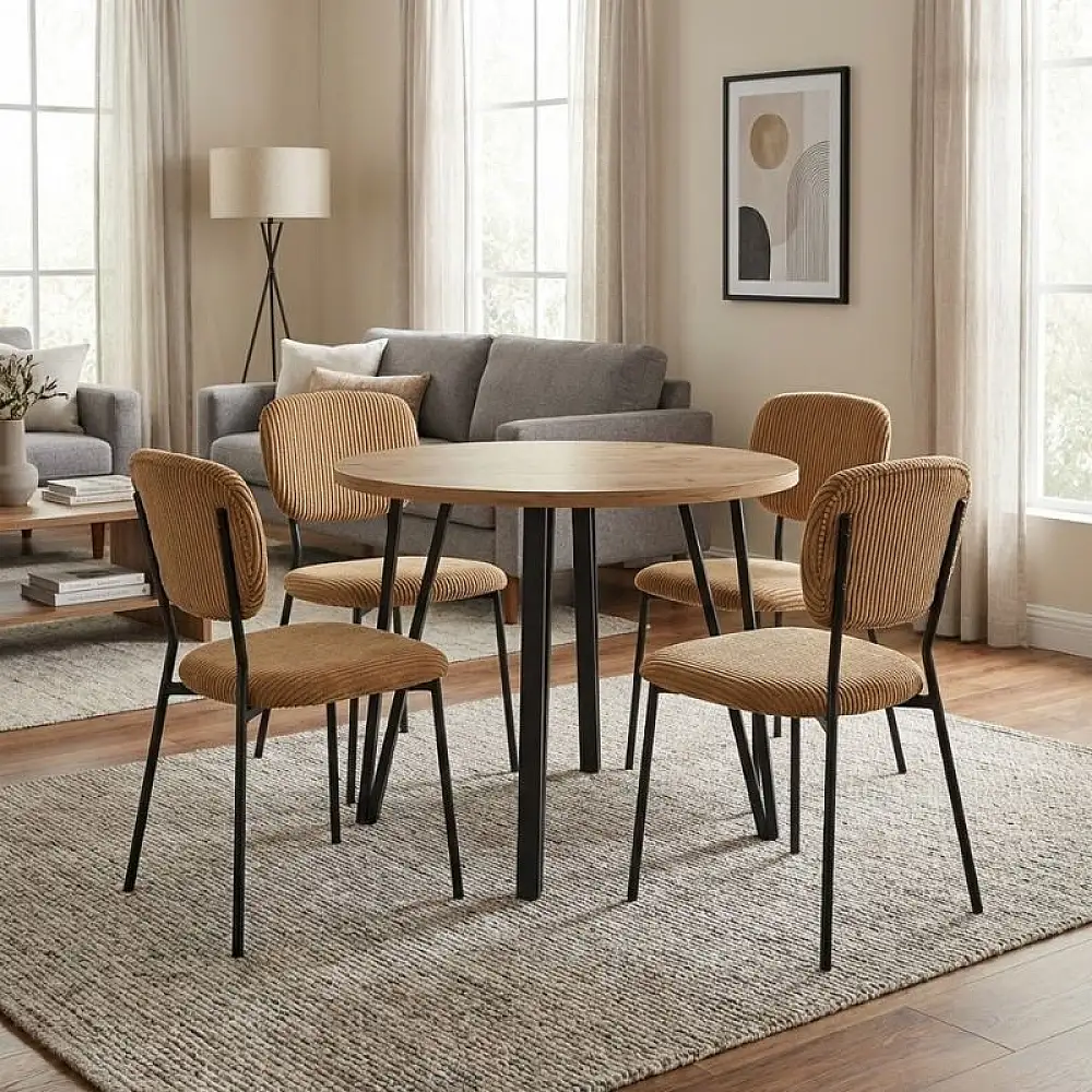 Σετ τραπεζαρία 5τμχ Xana - Kevin Megapap χρώμα sepet oak - μουσταρδί Ø90x77,5εκ. | GP100-0307,1