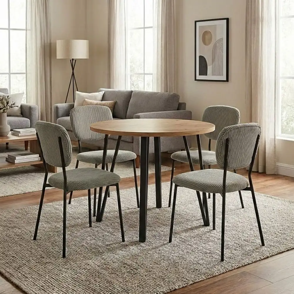 Σετ τραπεζαρία 5τμχ Xana - Kevin Megapap χρώμα sepet oak - λαδί Ø90x77,5εκ. | GP100-0307,2