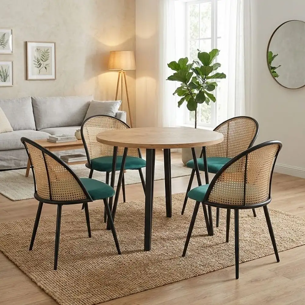 Σετ τραπεζαρία 5τμχ Xana - Jacob Megapap χρώμα sepet oak - κυπαρισσί Ø90x77,5εκ. | GP100-0308,1