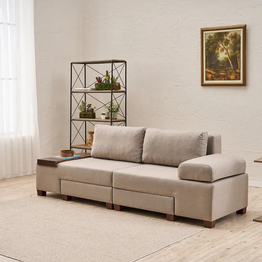 Καναπές - κρεβάτι πολυμορφικός Perenna Megapap τριθέσιος υφασμάτινος χρώμα κρεμ 233x93x83εκ. | PRGP043-0086,1