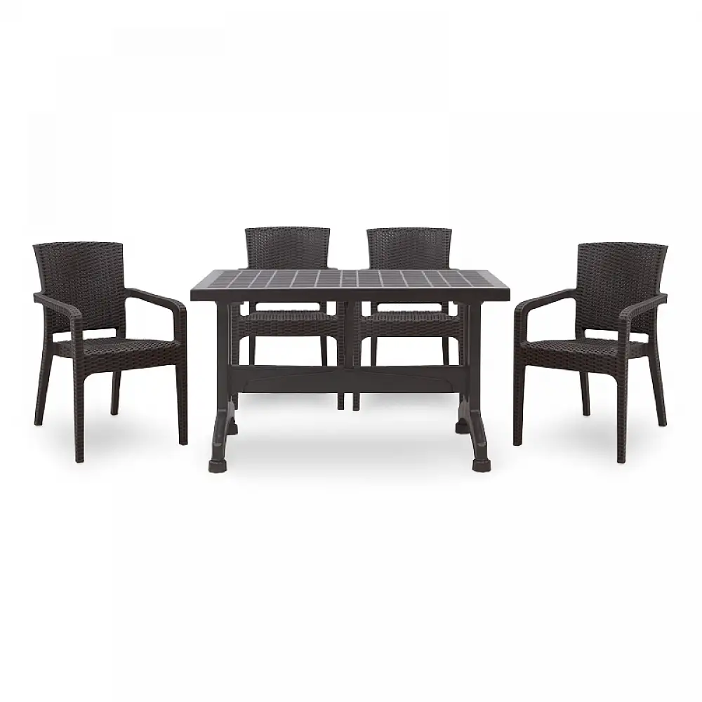 Σετ τραπεζαρία κήπου Callan Megapap 5τμχ πολυπροπυλενίου τραπέζι 140x80 - πολυθρόνα recycled χρώμα καφέ S_GP046-0003,1+GP046-0001,2x4 | S_GP046-0003,1+GP046-0001,2X4