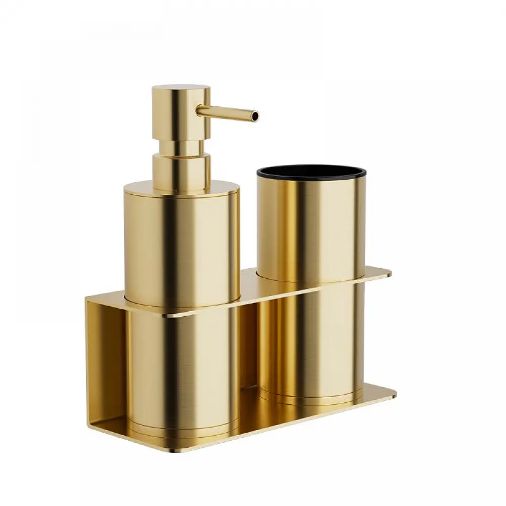 Επιτοίχια Dispenser & Ποτηροθήκη - Brushed Gold, Pam & Co, W17 x D7 x H19 (cm), 80-023