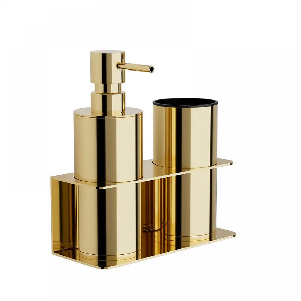 Επιτοίχια Dispenser & Ποτηροθήκη - Gold, Pam & Co, W17 x D7 x H19 (cm), 80-024