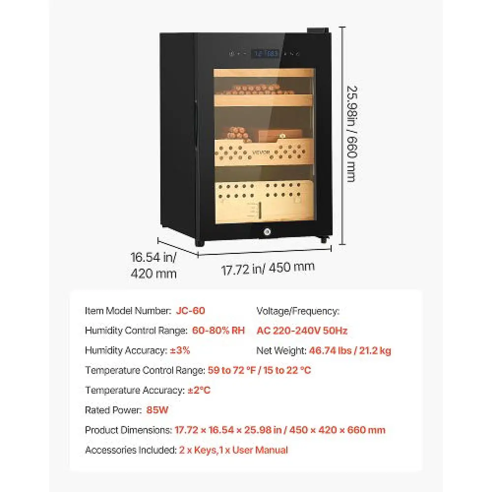 VEVOR Ηλεκτρικός Υγραντήρας 60L με Συμπιεστή, Ξύλο Κέδρου & Έλεγχο Υγρασίας DXQBSJYSJZL68XO9O001V2