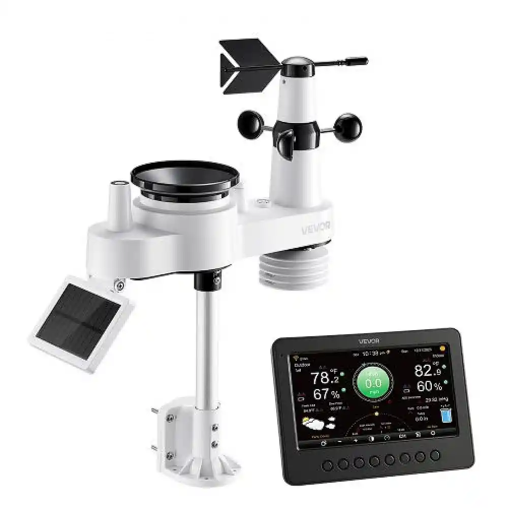 VEVOR 7-σε-1 Wi-Fi Μετεωρολογικός Σταθμός, Οθόνη TFT 177.8 mm, Ασύρματος Ηλιακός Εξωτερικός Αισθητήρας, Βροχόμετρο, Εσωτερικού-Εξωτερικού για Πρόγνωση Καιρού, Ταχύτητα & Κατεύθυνση Ανέμου, Θερμοκρασία, Υγρασία, Βροχόπτωση TYNQXZWIFI75YOYUJ001V2