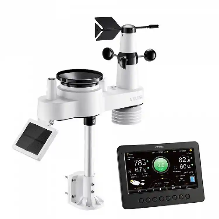 VEVOR 7-σε-1 Wi-Fi Μετεωρολογικός Σταθμός, Οθόνη TFT 177.8 mm, Ασύρματος Ηλιακός Εξωτερικός Αισθητήρας, Βροχόμετρο, Εσωτερικού-Εξωτερικού για Πρόγνωση Καιρού, Ταχύτητα & Κατεύθυνση Ανέμου, Θερμοκρασία, Υγρασία, Βροχόπτωση TYNQXZWIFI75YOYUJ001V2