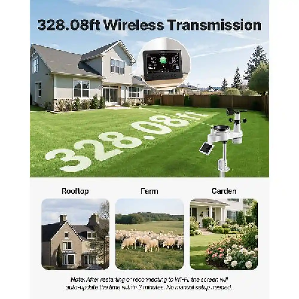 VEVOR 7-σε-1 Wi-Fi Μετεωρολογικός Σταθμός, Οθόνη TFT 177.8 mm, Ασύρματος Ηλιακός Εξωτερικός Αισθητήρας, Βροχόμετρο, Εσωτερικού-Εξωτερικού για Πρόγνωση Καιρού, Ταχύτητα & Κατεύθυνση Ανέμου, Θερμοκρασία, Υγρασία, Βροχόπτωση TYNQXZWIFI75YOYUJ001V2
