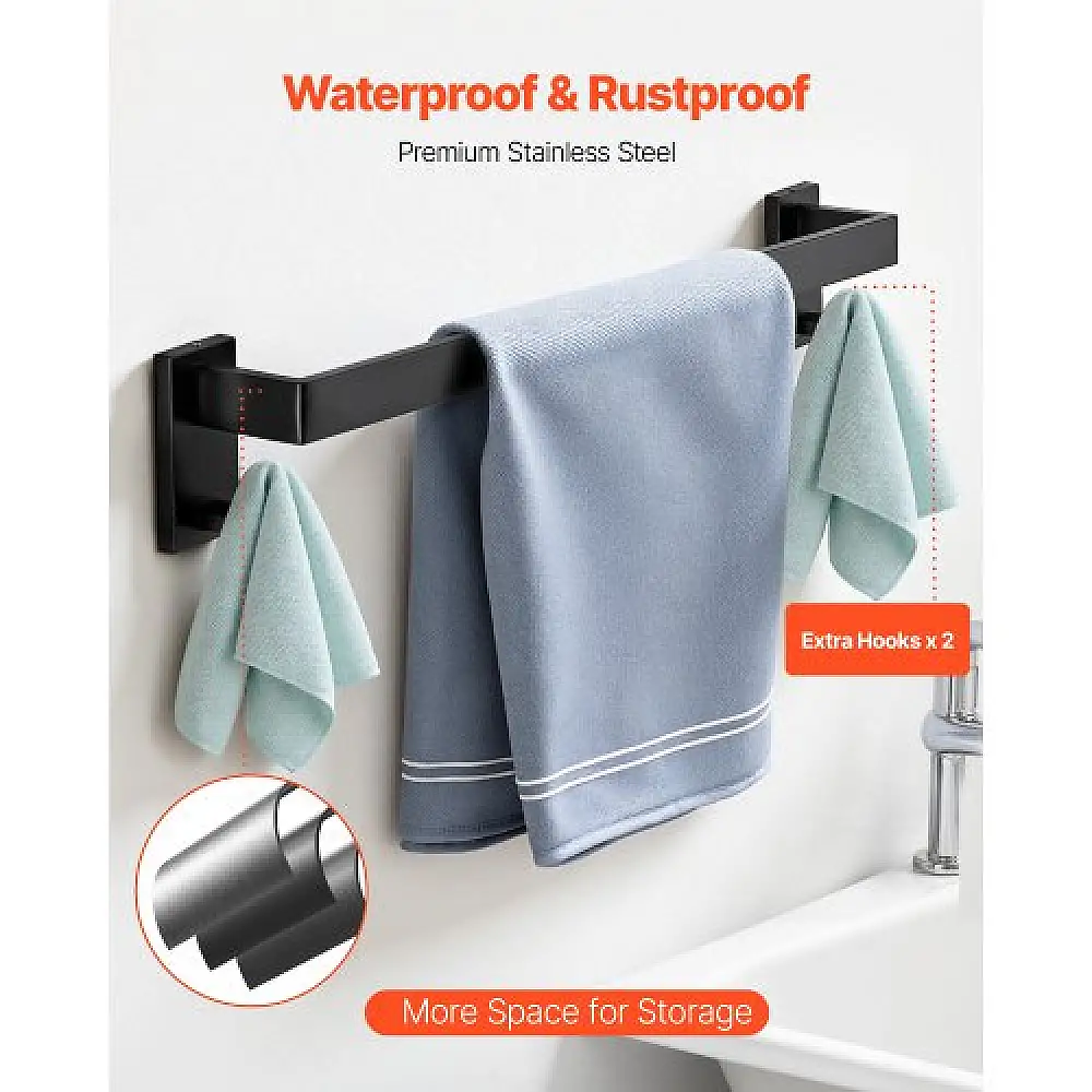 VEVOR Σετ Μαύρου Ματ Μπάνιου: 10τμχ, 2 Μπάρες 24" & Αξεσουάρ Τοίχου DGMJGTZ24INCKOXI8001V0