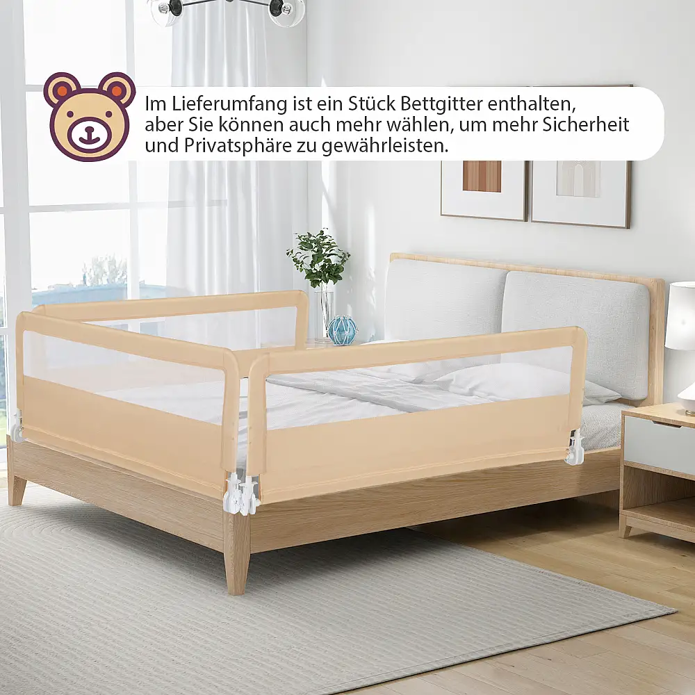 Costway 150 εκ. Αναδιπλούμενο Παιδικό Κάγκελο Κρεβατιού με Αφαιρούμενο Κάλυμμα και Διαπνέον Πλέγμα σε Μπεζ χρώμα BS10044BE