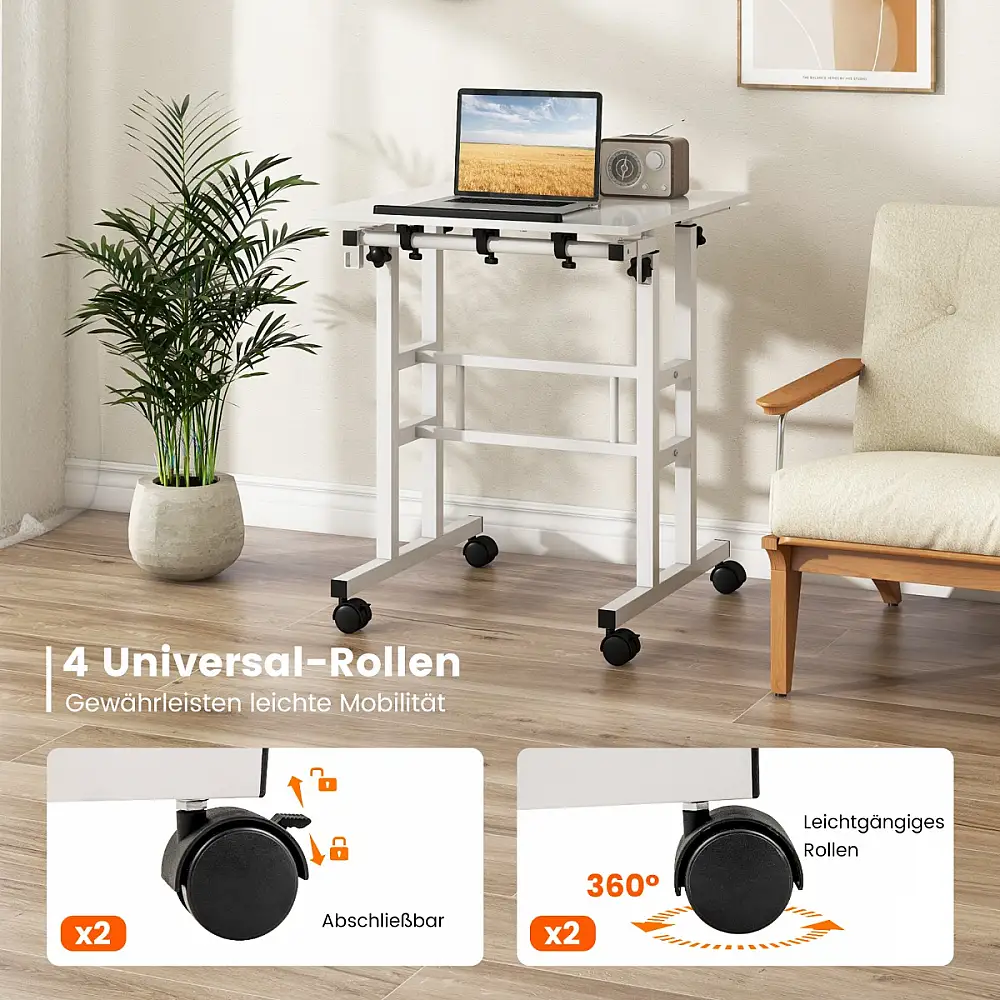 Costway Ρυθμιζόμενο Έπιπλο Γραφείου με Διπλό Επίπεδο και Ρόδες σε Λευκό CB10729WH