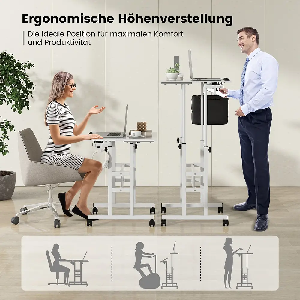 Costway Ρυθμιζόμενο Έπιπλο Γραφείου με Διπλό Επίπεδο και Ρόδες σε Λευκό CB10729WH