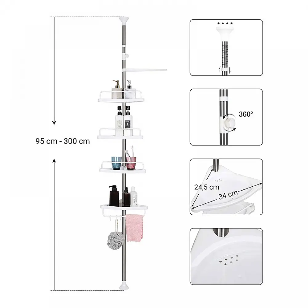 Εταζέρα Μπάνιου με 4 Ράφια 95 -300 cm Songmics BCB02SW