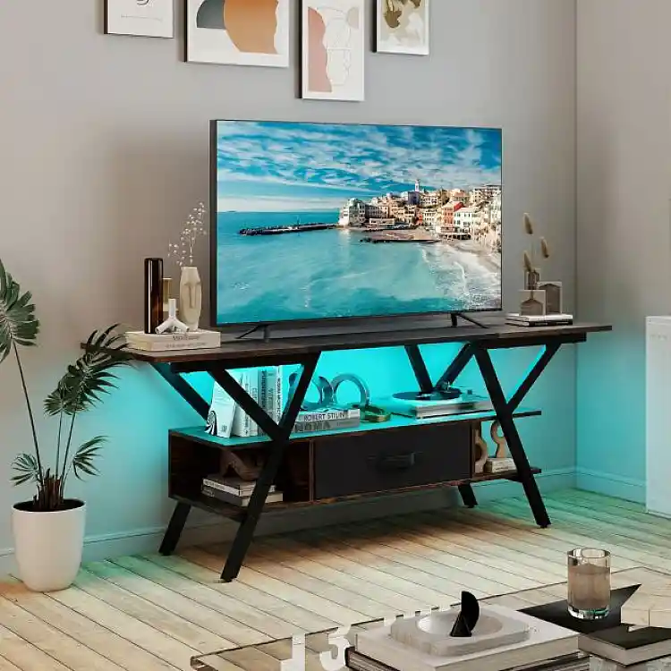 Costway Ράφι TV με LED Φώτα για Τηλεοράσεις 65 ιντσών Ρουστίκ Καφέ HV10753DE-CF