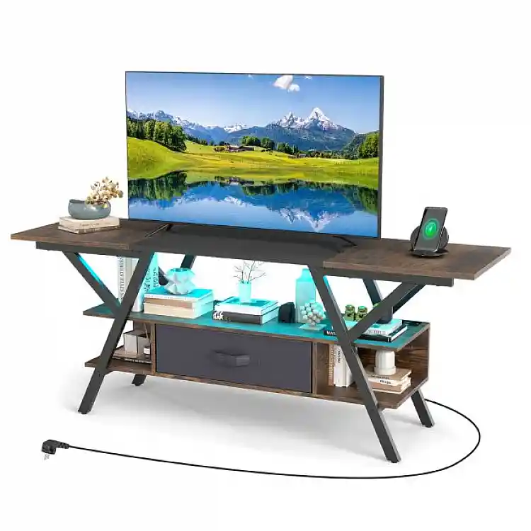 Costway Ράφι TV με LED Φώτα για Τηλεοράσεις 65 ιντσών Ρουστίκ Καφέ HV10753DE-CF