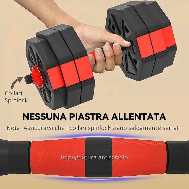 SPORTNOW Σετ Βαρών Γυμναστηρίου 4 σε 1 με Συνολικό Βάρος 30kg, Μετατρέψιμο σε Kettlebell, 2 Αλτήρες, Μπάρα και Υποστήριξη για Κάμψεις, Κόκκινο A91-414V04RD