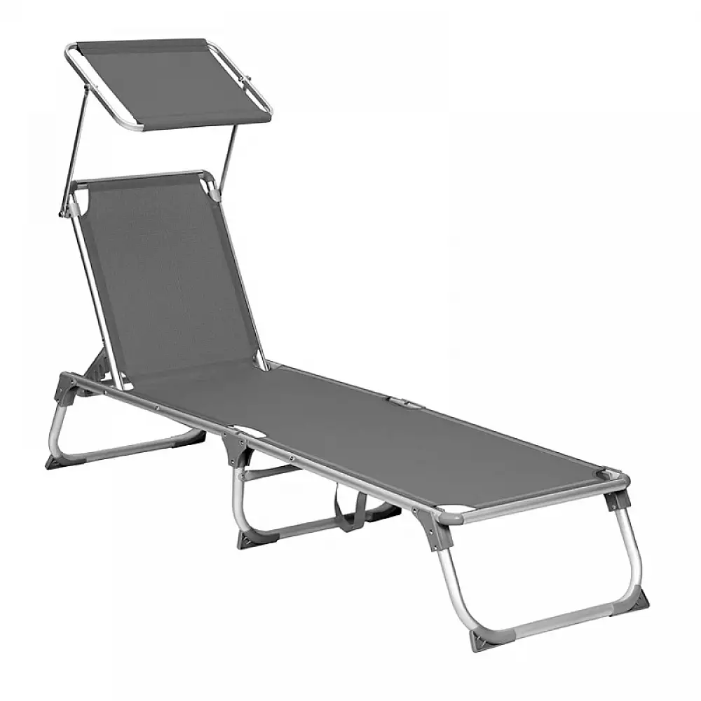 Πτυσσόμενη Ξαπλώστρα Αλουμινίου με Σκίαστρο και Ρυθμιζόμενη Πλάτη Χρώματος Ανθρακί Songmics GCB19GYV1