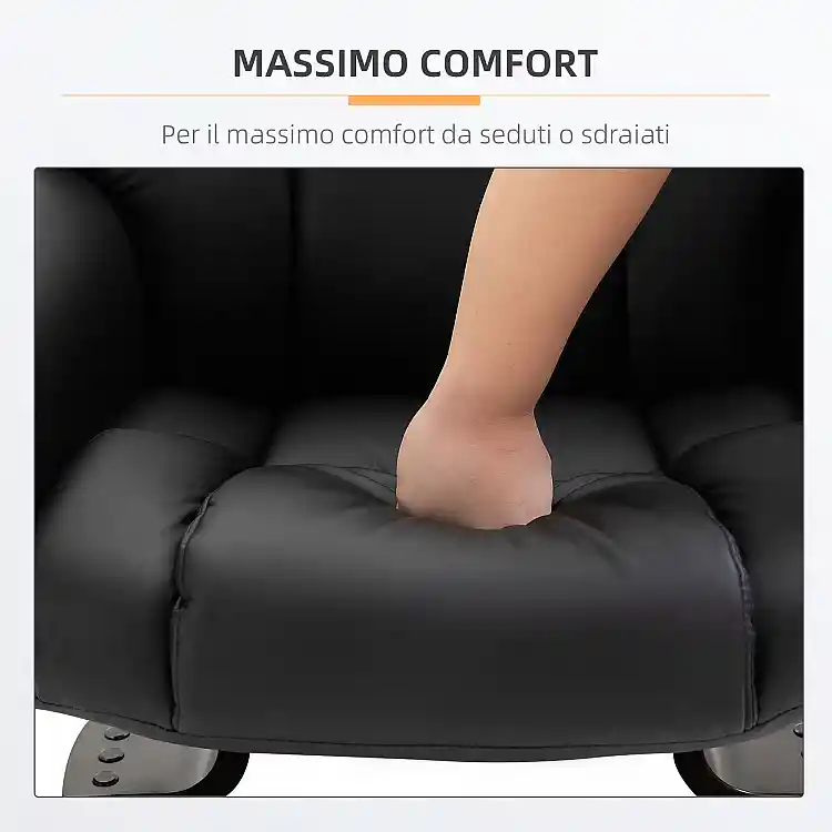 HOMCOM Πολυθρόνα Χαλάρωσης με Υποπόδιο και Λειτουργία Μασάζ, Ανακλινόμενη έως 145° και Περιστρεφόμενη 360°, Μαύρη 700-116V91BK