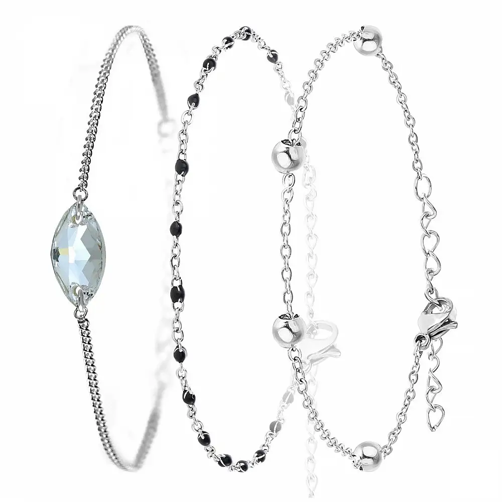So Charm Σετ 3 Βραχιόλια διακοσμημένα με Κρύσταλλα Swarovski, Ασημί BS4391+B2381N+B2371A