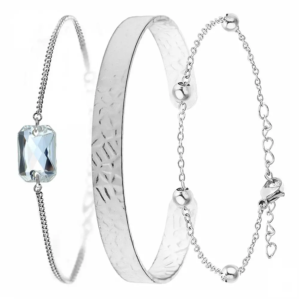 So Charm Σετ 3 Βραχιόλια διακοσμημένα με Κρύσταλλα Swarovski, Ασημί BS4392+B2500+B2371-A