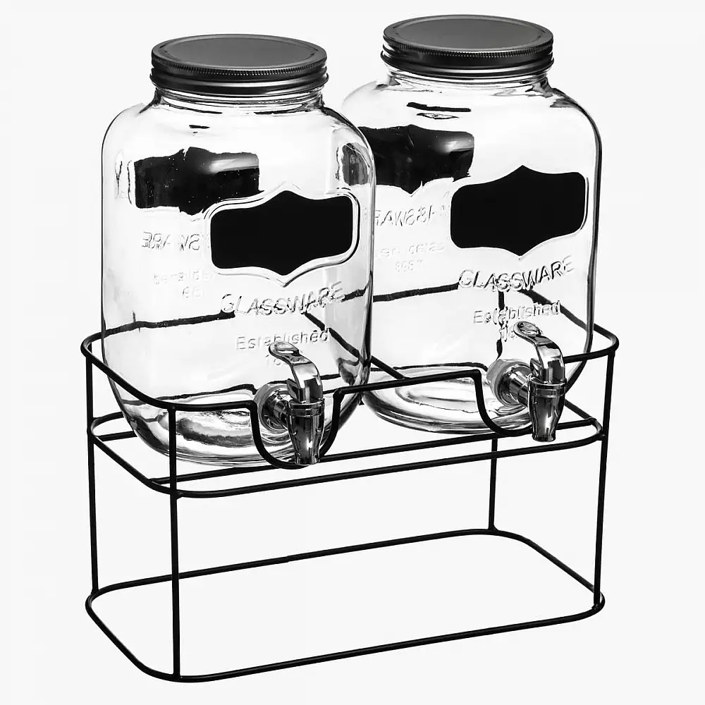 Secret de Gourmet Σετ 2 τμχ Γυάλινα Δοχεία Διανομέας Ροφημάτων με Βρυσάκι και Μεταλλική Βάση - Χωρητικότητα 4lt 145864