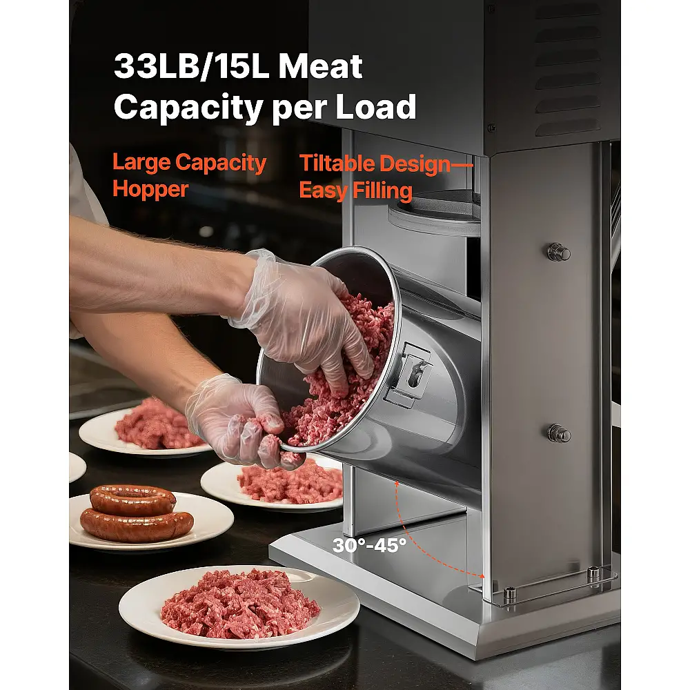 VEVOR Ηλεκτρική Γεμιστική Λουκάνικων 33LB/15L με Ρυθμιζόμενη Ταχύτητα και Ποδόπληκτρο DDKGCJLS15L0UEPNT001V2