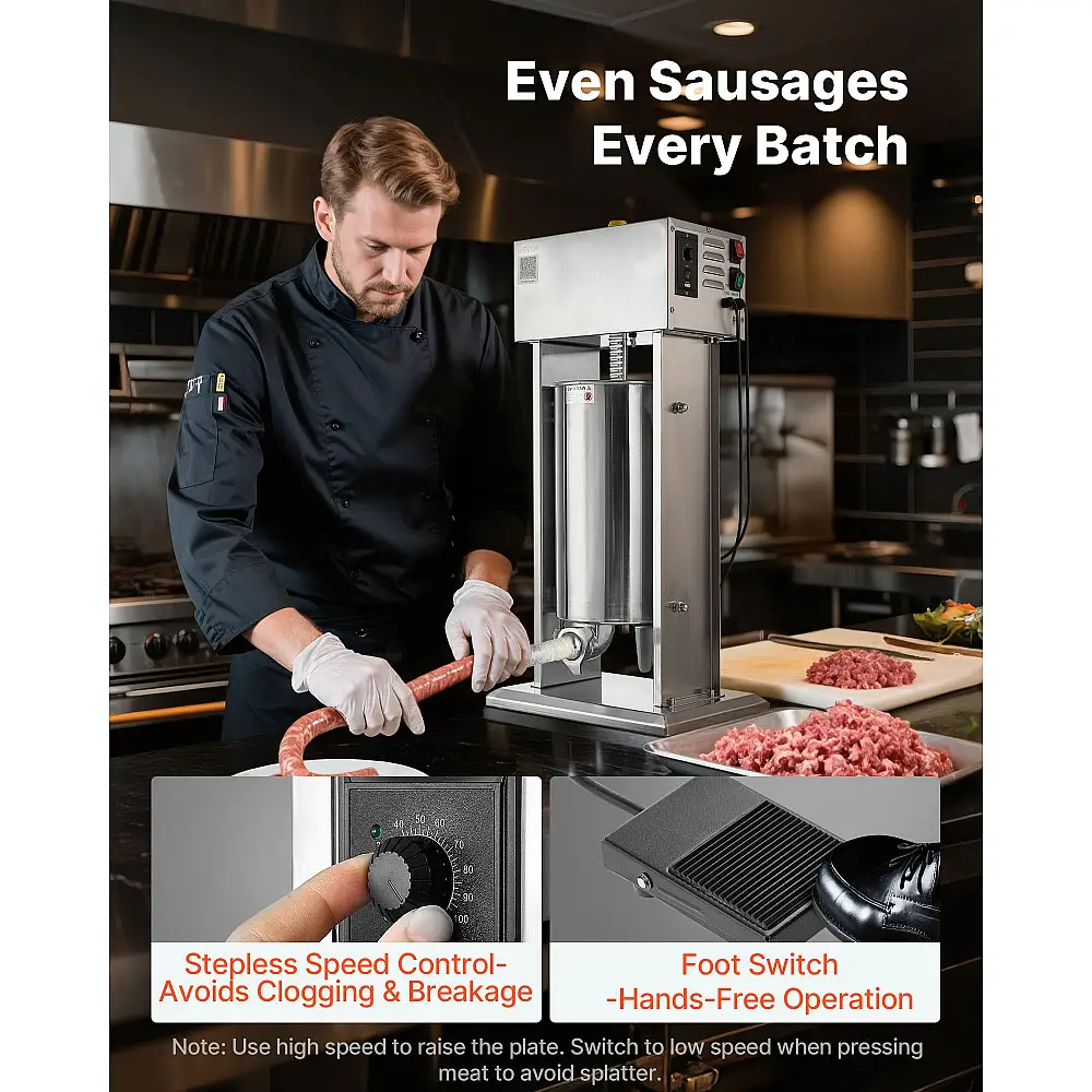 VEVOR Ηλεκτρική Γεμιστική Λουκάνικων 33LB/15L με Ρυθμιζόμενη Ταχύτητα και Ποδόπληκτρο DDKGCJLS15L0UEPNT001V2