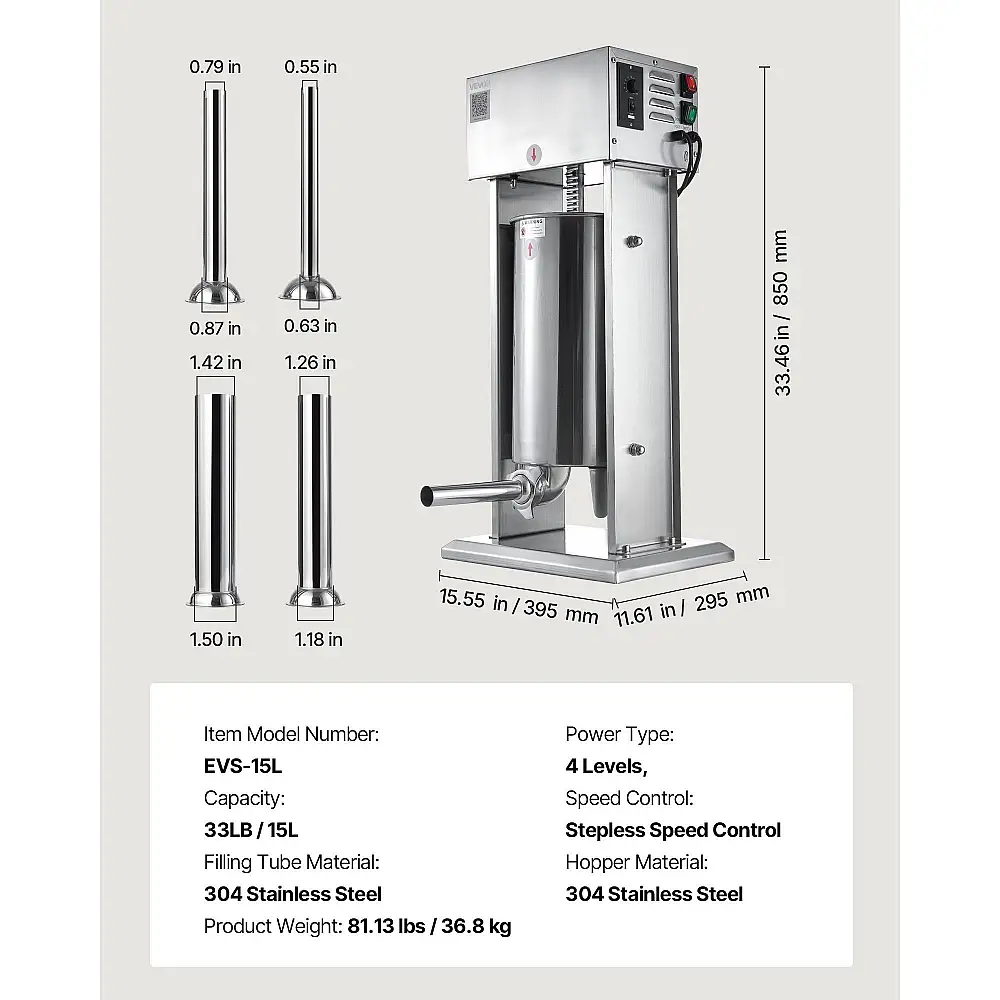 VEVOR Ηλεκτρική Γεμιστική Λουκάνικων 33LB/15L με Ρυθμιζόμενη Ταχύτητα και Ποδόπληκτρο DDKGCJLS15L0UEPNT001V2