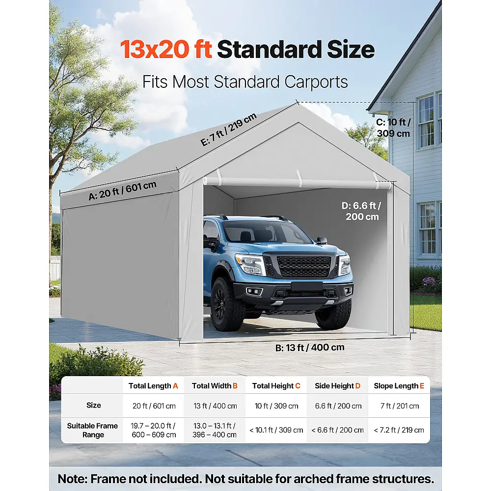 VEVOR Αντικαταστατικό Κάλυμμα Carport 6×4 μ. με Πλευρικά Τοιχώματα, UV & Αδιάβροχο CKPB13X20FTHFHUUD001V0