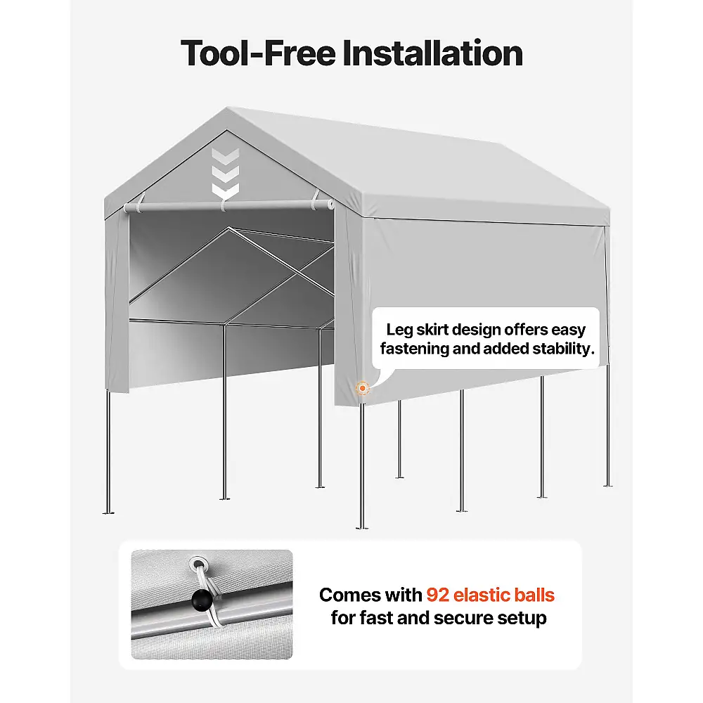 VEVOR Αντικαταστατικό Κάλυμμα Carport 6×4 μ. με Πλευρικά Τοιχώματα, UV & Αδιάβροχο CKPB13X20FTHFHUUD001V0