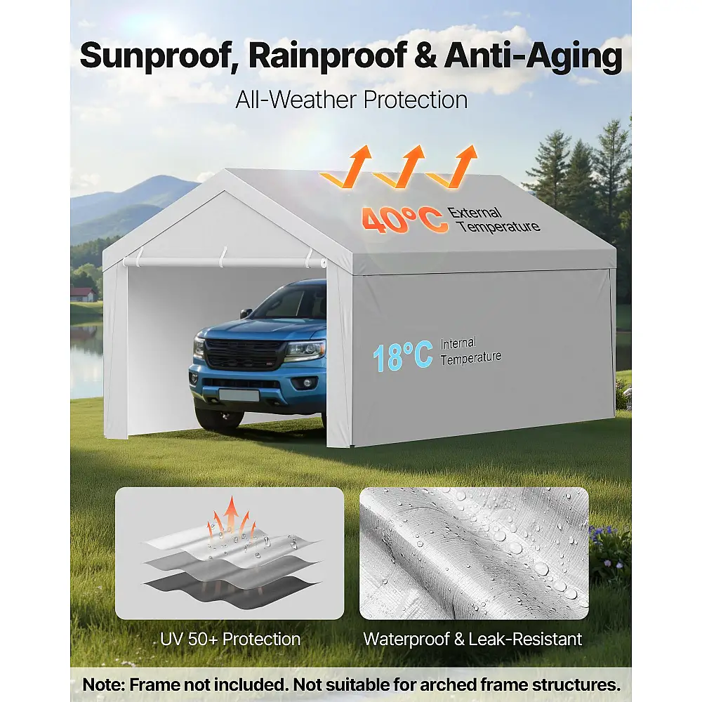 VEVOR Αντικαταστατικό Κάλυμμα Carport 6×4 μ. με Πλευρικά Τοιχώματα, UV & Αδιάβροχο CKPB13X20FTHFHUUD001V0