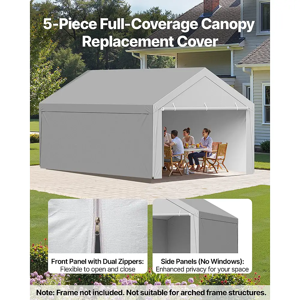 VEVOR Αντικαταστατικό Κάλυμμα Carport 6×4 μ. με Πλευρικά Τοιχώματα, UV & Αδιάβροχο CKPB13X20FTHFHUUD001V0