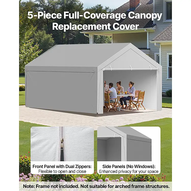 VEVOR Αντικαταστατικό Κάλυμμα Carport 6×4 μ. με Πλευρικά Τοιχώματα, UV & Αδιάβροχο CKPB13X20FTHFHUUD001V0
