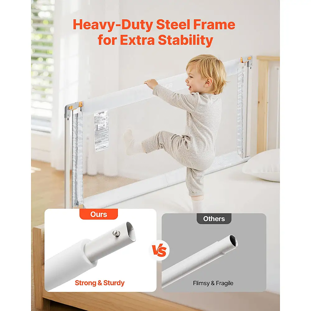 VEVOR Προστατευτικό Κάγκελο Κρεβατιού Μωρού 2000 x 680 mm - Ρυθμιζόμενο Ύψος 210 mm, 3 Όψεων, Γκρι YYECLHHLBYSXMTV7G001V0