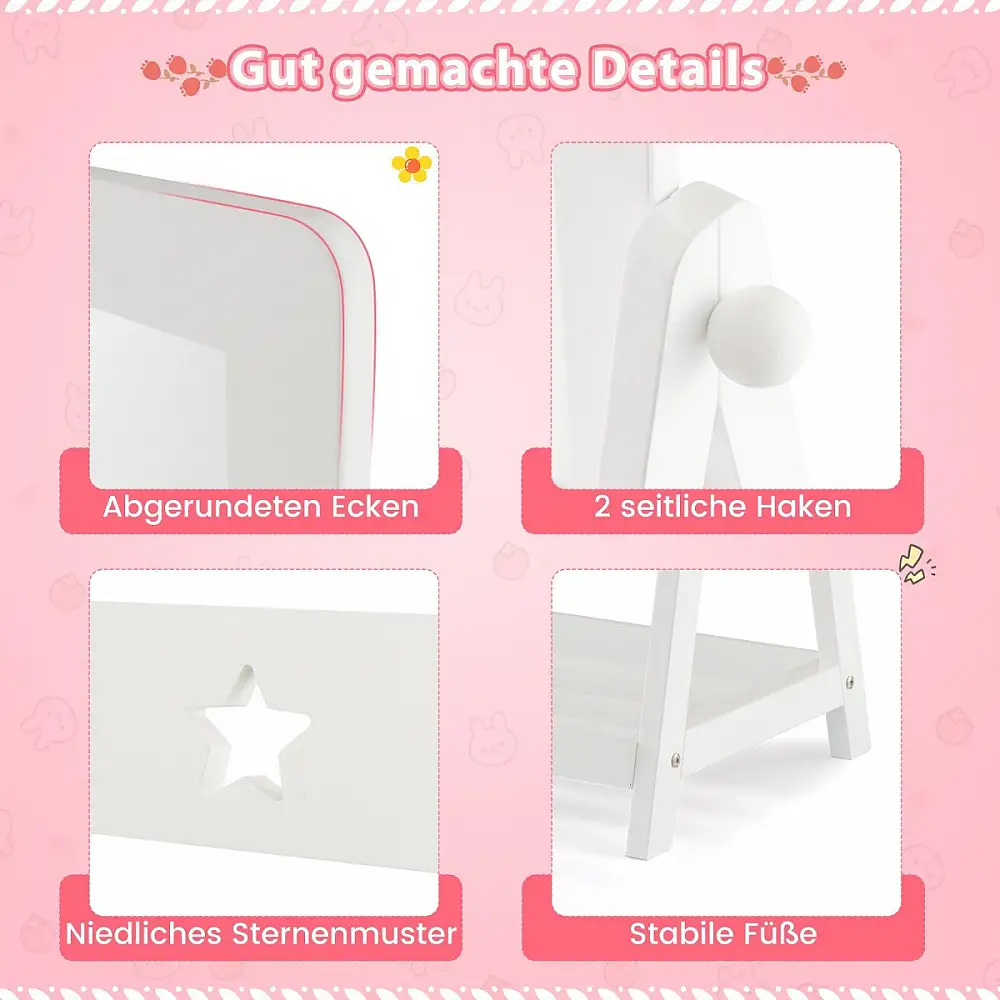 Παιδικός Καθρέφτης Δαπέδου Ολόσωμος με Αποθηκευτικό Χώρο και Περιστροφή 360° 45 x 40 x 112 cm - Λευκό HY10302WH Costway