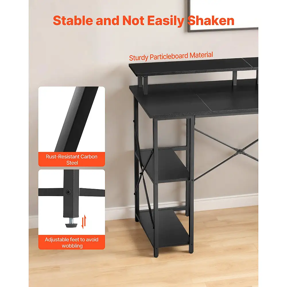 VEVOR Γραφείο Υπολογιστή με LED Φώτα, 120 εκ., με Ρυθμιζόμενη Ράφι και Αποθηκευτικούς Χώρους GDJXBGZDZJZJPINRG001V2