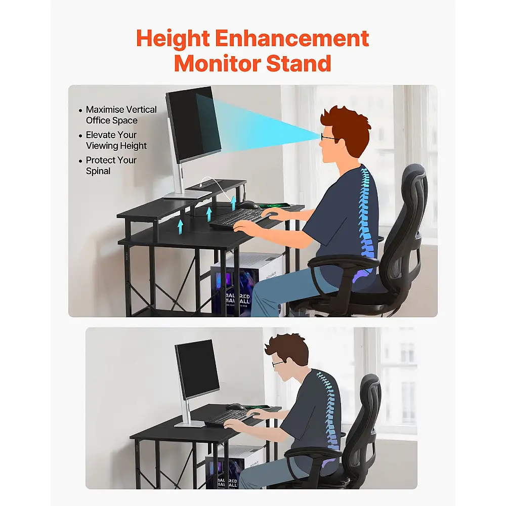 VEVOR Γραφείο Υπολογιστή με LED Φώτα, 120 εκ., με Ρυθμιζόμενη Ράφι και Αποθηκευτικούς Χώρους GDJXBGZDZJZJPINRG001V2