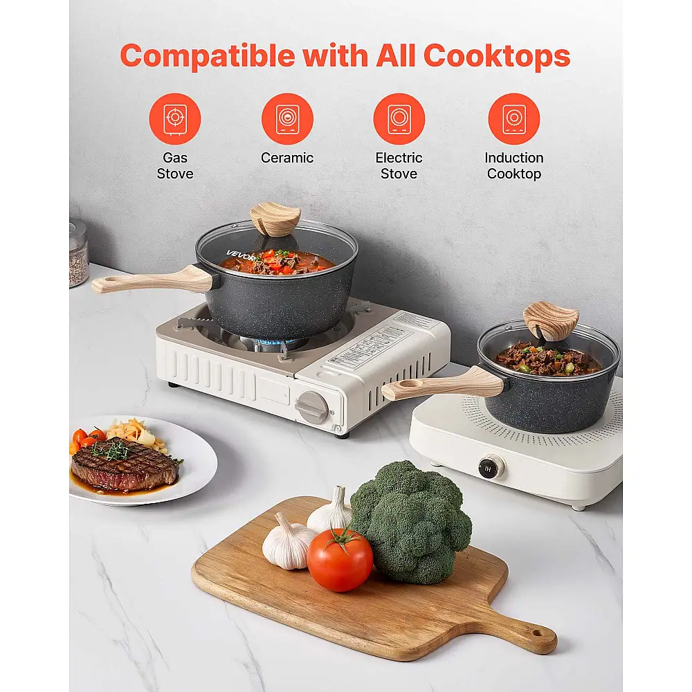 VEVOR Πολυχρηστική Κατσαρόλα 1.5 & 2.5 QT με Καπάκια – Μη Κολλητική Επιφάνεια, Συμβατή με Επαγωγικές Εστίες LZJG15QT25QTQSWB3001V0