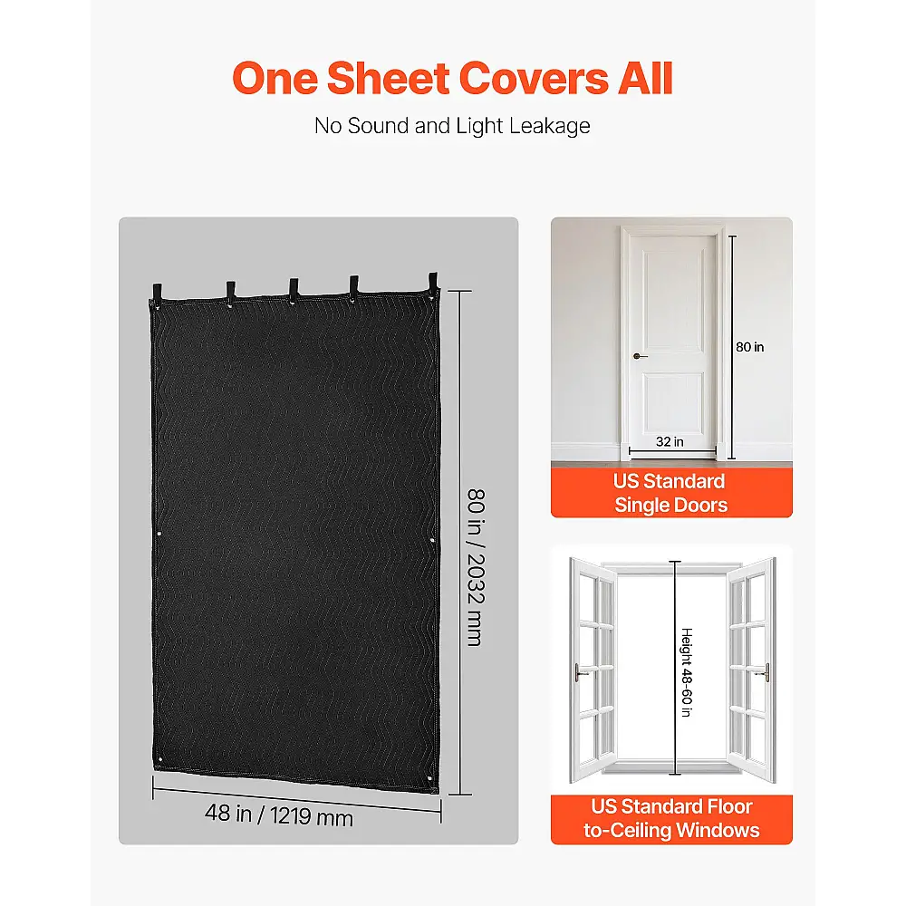 VEVOR Ηχομονωτική Κουβέρτα 80 x 48 in με Μεταλλικούς Κρίκους για Θερμομόνωση και Ηχοαπορρόφηση DCBYTL96W48I9SVVT001V0