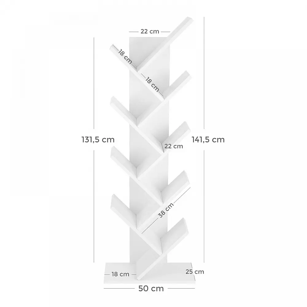 Ξύλινη Βιβλιοθήκη με 8 Ράφια 50 x 25 x 141.5 cm Χρώματος Λευκό VASAGLE LBC11WTV1