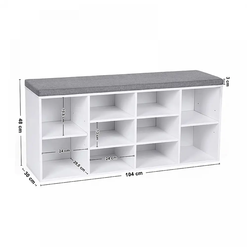 Πάγκος Αποθήκευσης Παπουτσιών με Μαξιλάρι και 10 Διαμερίσματα 104 x 30 x 48 cm Χρώματος Λευκό VASAGLE LHS10WT