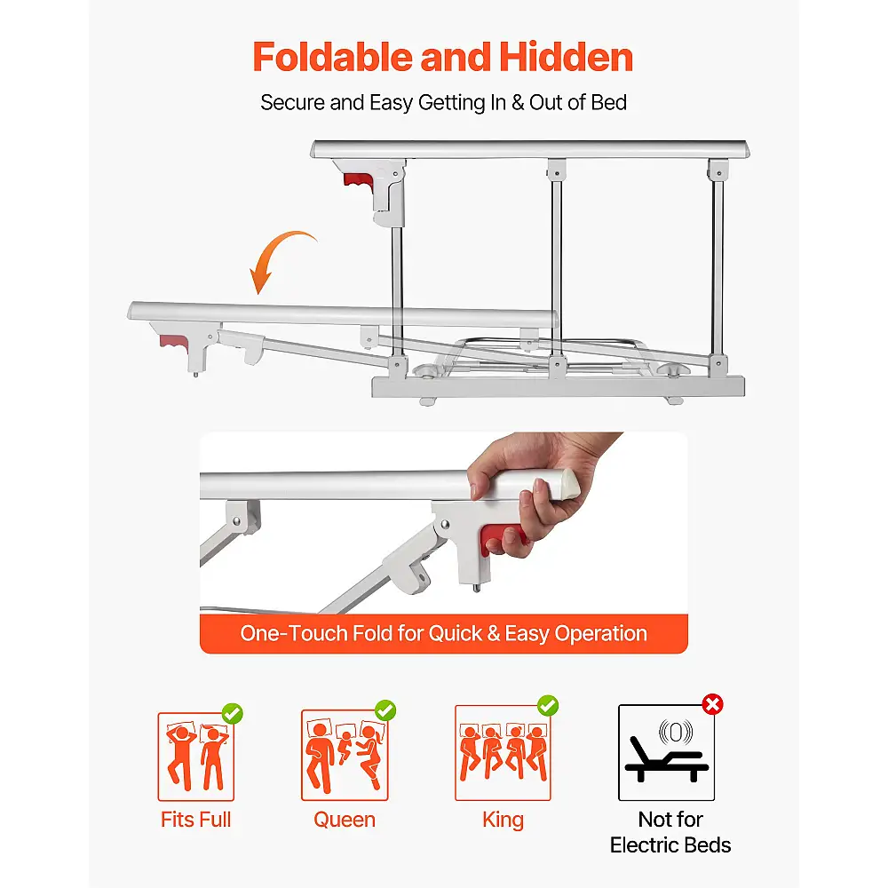 VEVOR Πτυσσόμενο Κάγκελο Κρεβατιού για Ηλικιωμένους - Ρυθμιζόμενο και Αξιόπιστο Υποβοηθητικό Μέσο Πλευράς Κρεβατιού BCBSBCBSKZD7D6RFJ001V0