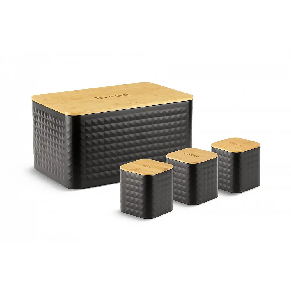 Edenberg Σετ Ψωμιέρα με Δοχεία Καφέ, Ζάχαρης και Τσάι 4 τμχ. από μπαμπού & ανοξείδωτο ατσάλι EB-161