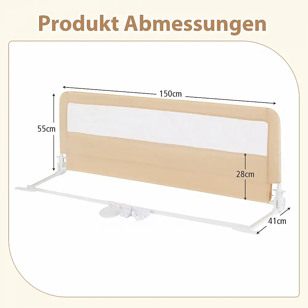 Costway 150 εκ. Αναδιπλούμενο Παιδικό Κάγκελο Κρεβατιού με Αφαιρούμενο Κάλυμμα και Διαπνέον Πλέγμα σε Μπεζ χρώμα BS10044BE