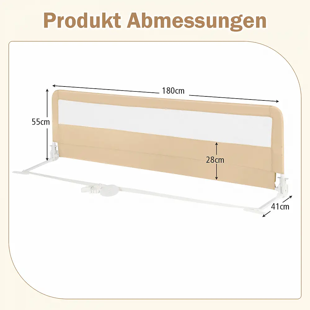 Costway 180 εκ. Μπεζ Πτυσσόμενο Κάγκελο Κρεβατιού με Ζώνες Ασφαλείας BS10045MS