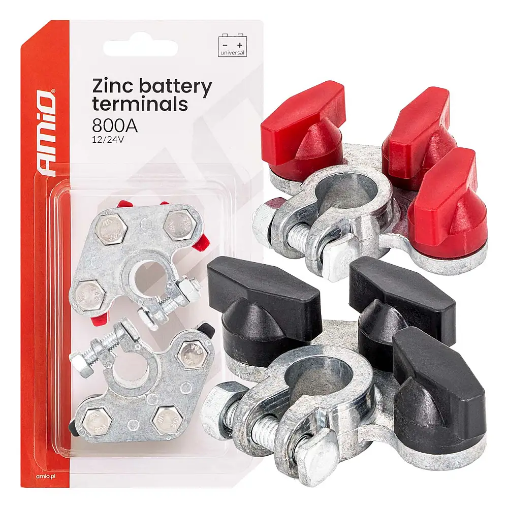 AMIO Σετ 2 τμχ Τερματικοί Ακροδέκτες Μπαταρίας ψευδαργύρου 800ΑΜΡ 04391