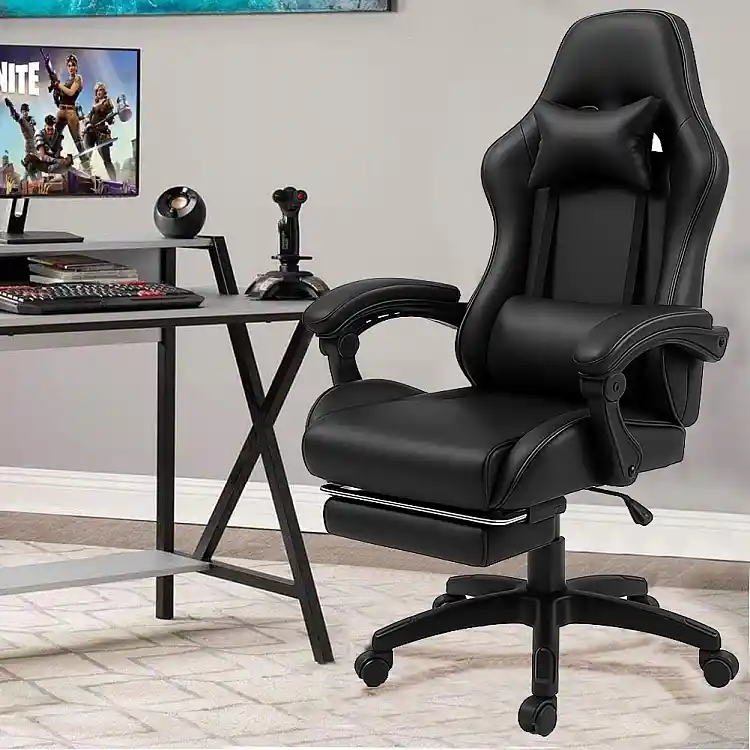 BAKAJI Καρέκλα Gaming Γραφείου με Υποπόδιο και Οσφυϊκό και Αυχενικό Μαξιλάρι Μαύρο 02842905