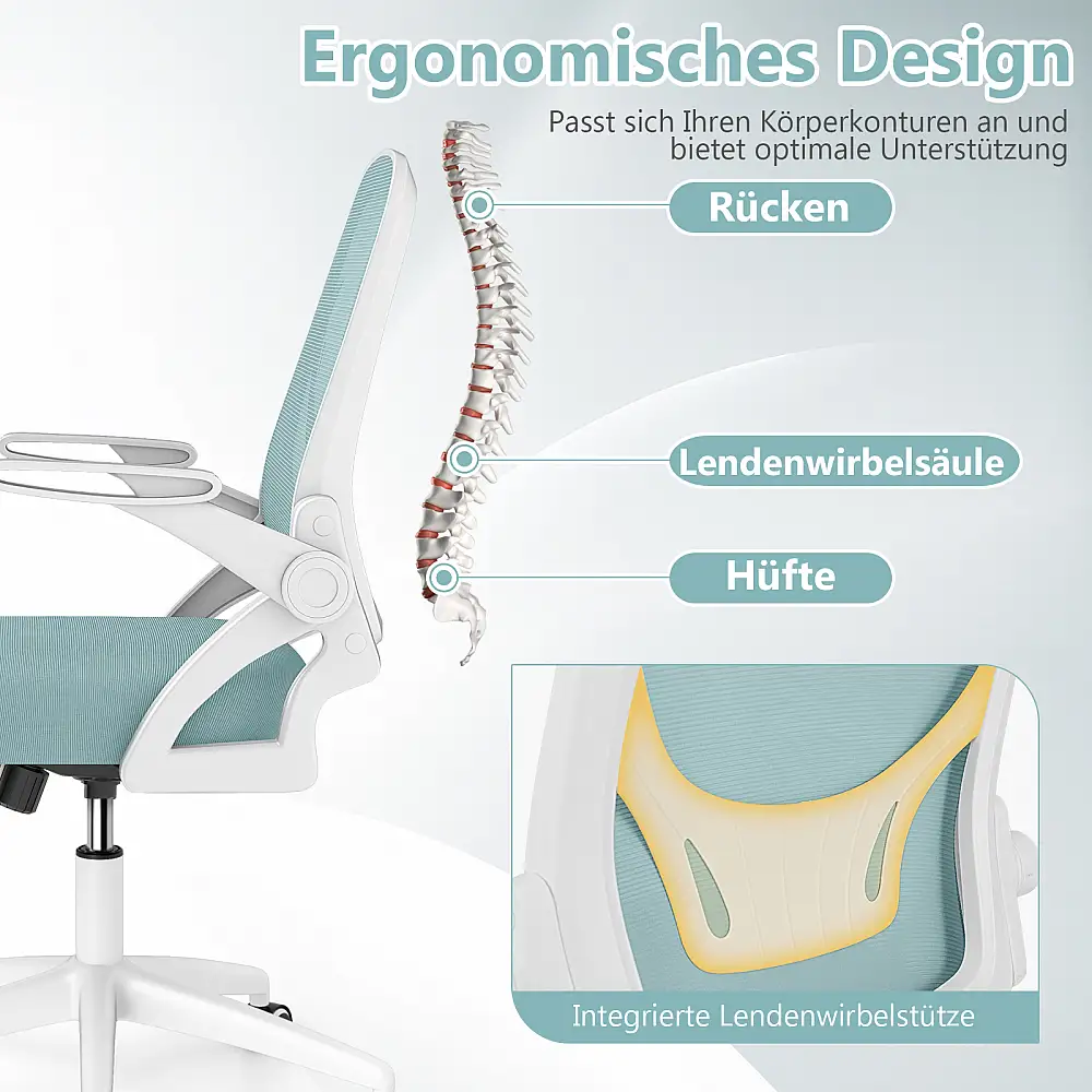 Costway Εργονομική Καρέκλα Γραφείου με Αναδιπλούμενα Μπράτσα και Λειτουργία Ταλάντωσης - Μπλε CB10935NY