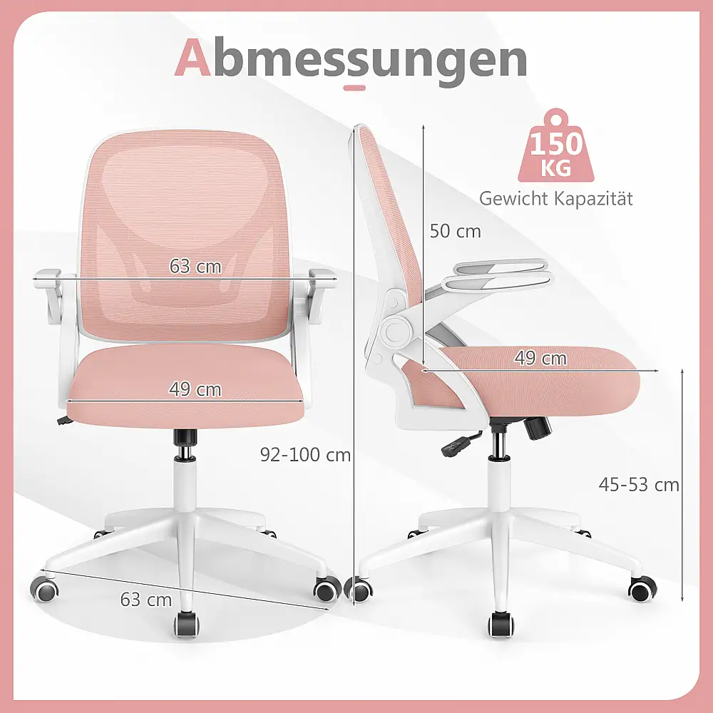Costway Εργονομική Καρέκλα Γραφείου με Αναδιπλούμενα Μπράτσα και Λειτουργία Κλίσης Ροζ CB10935PI