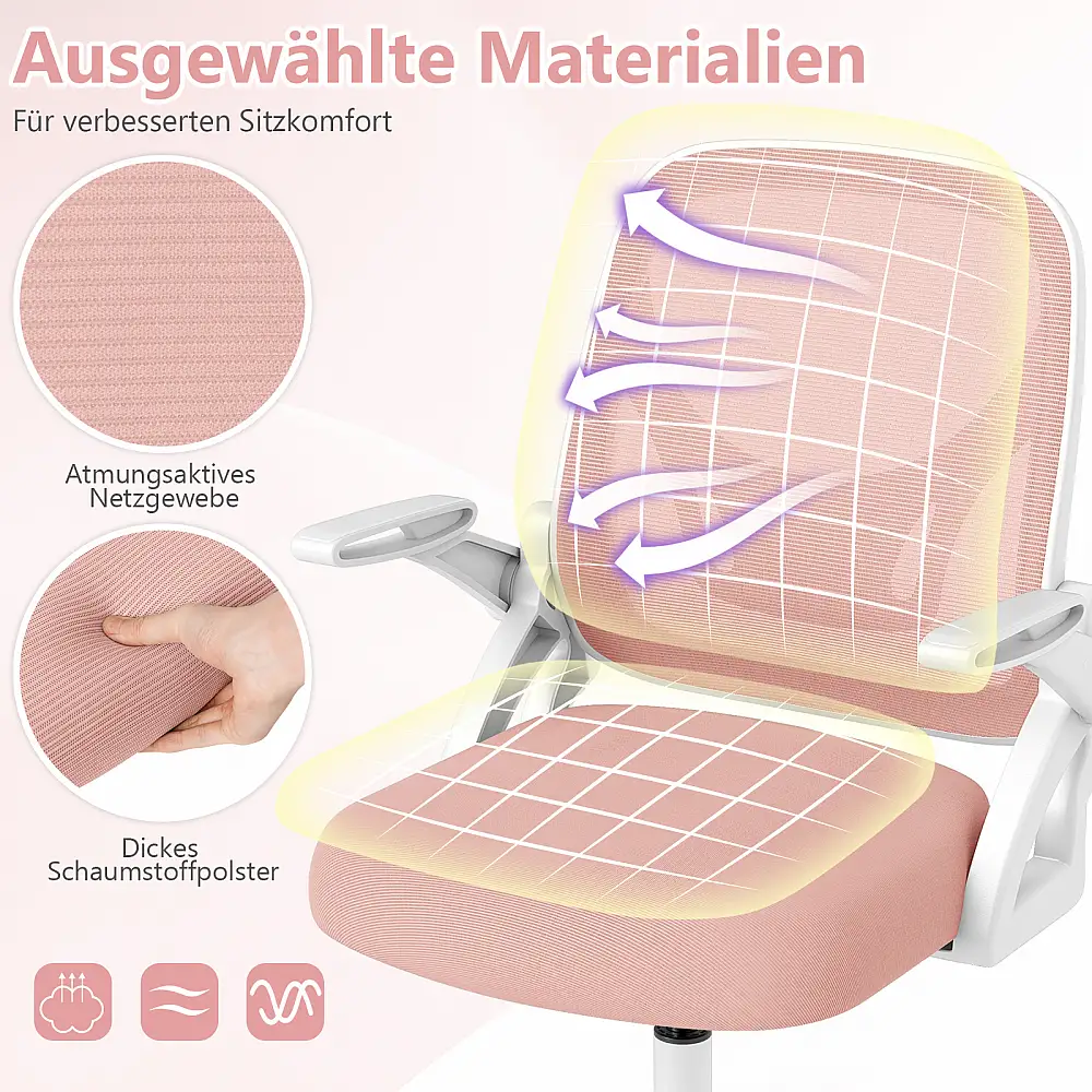 Costway Εργονομική Καρέκλα Γραφείου με Αναδιπλούμενα Μπράτσα και Λειτουργία Κλίσης Ροζ CB10935PI