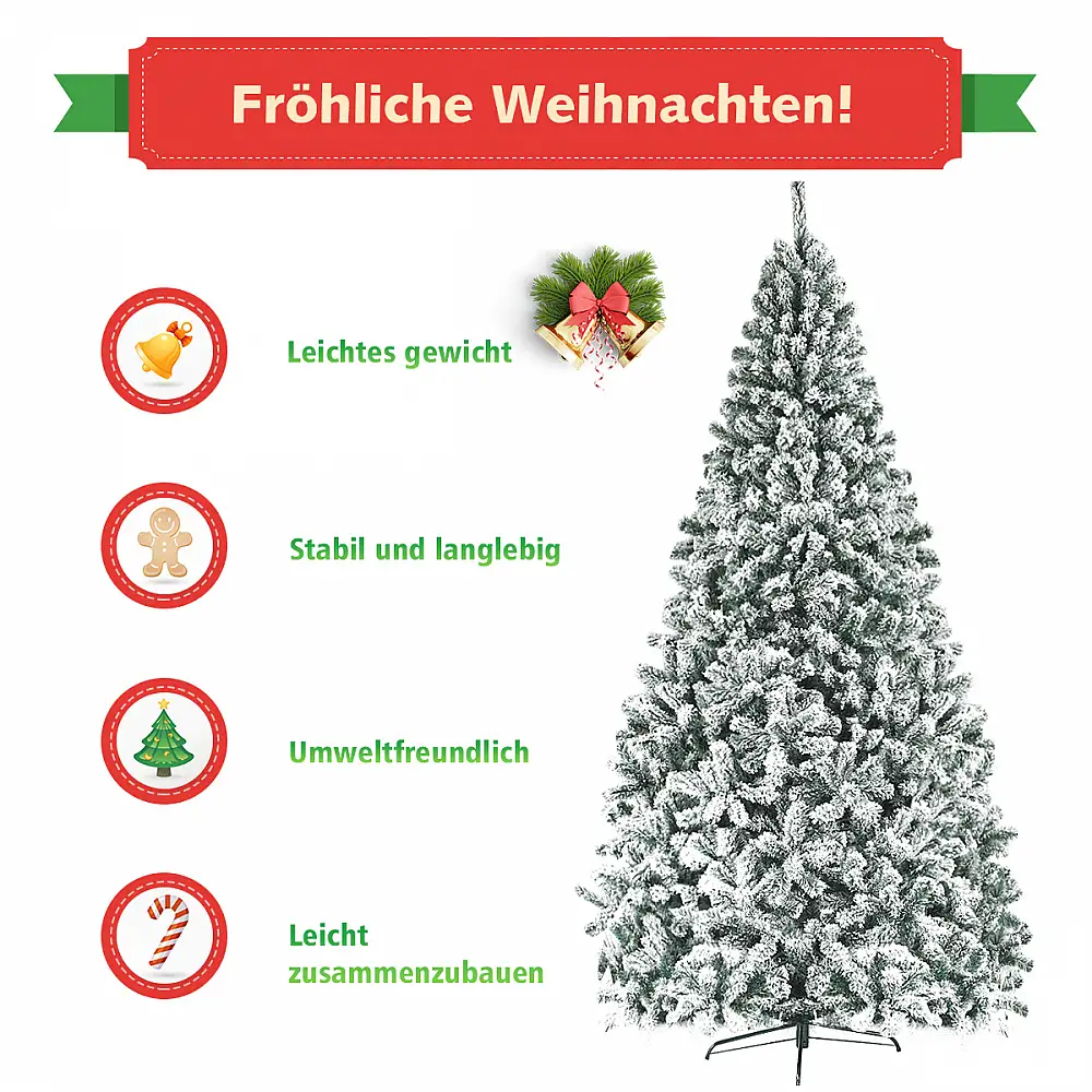 Costway Τεχνητό Χριστουγεννιάτικο Δέντρο με Χιόνι και Μεταλλική Βάση 270 εκ. CM22069